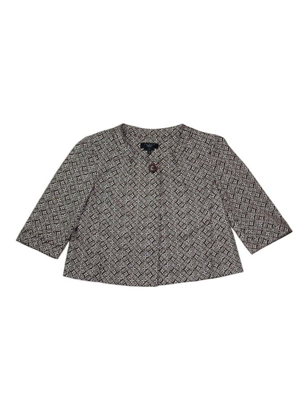 Talbots Petites 8P Open Front Jacket Brown White Cotton Stretch With Button